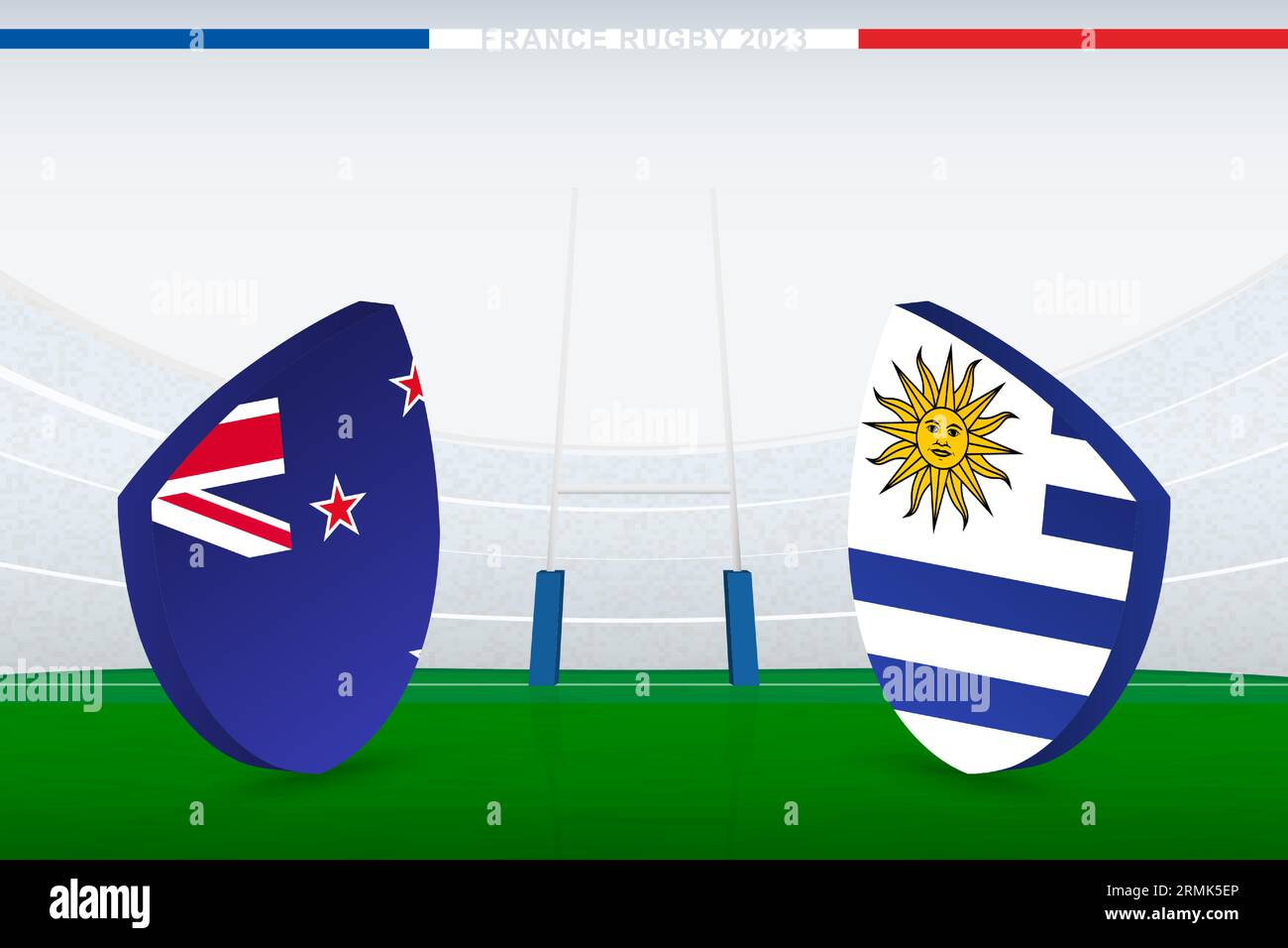 Match between New Zealand and Uruguay, illustration of rugby flag icon ...