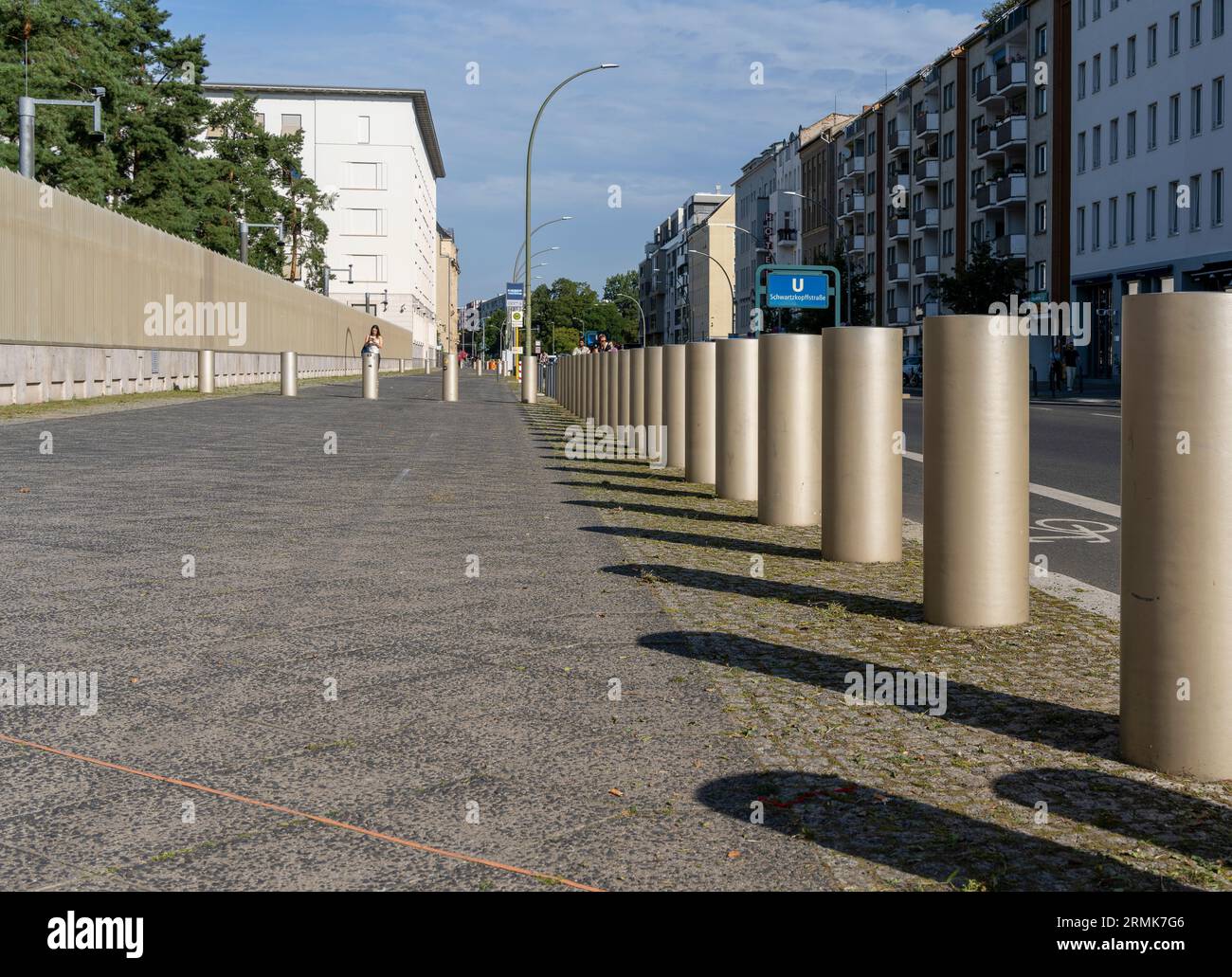 Protective Bollards On The Sidewalk, Building Of The Federal Intelligence Service BND, Exterior View, Chausseestraße In Mitte, Berlin, Germany Stock Photo