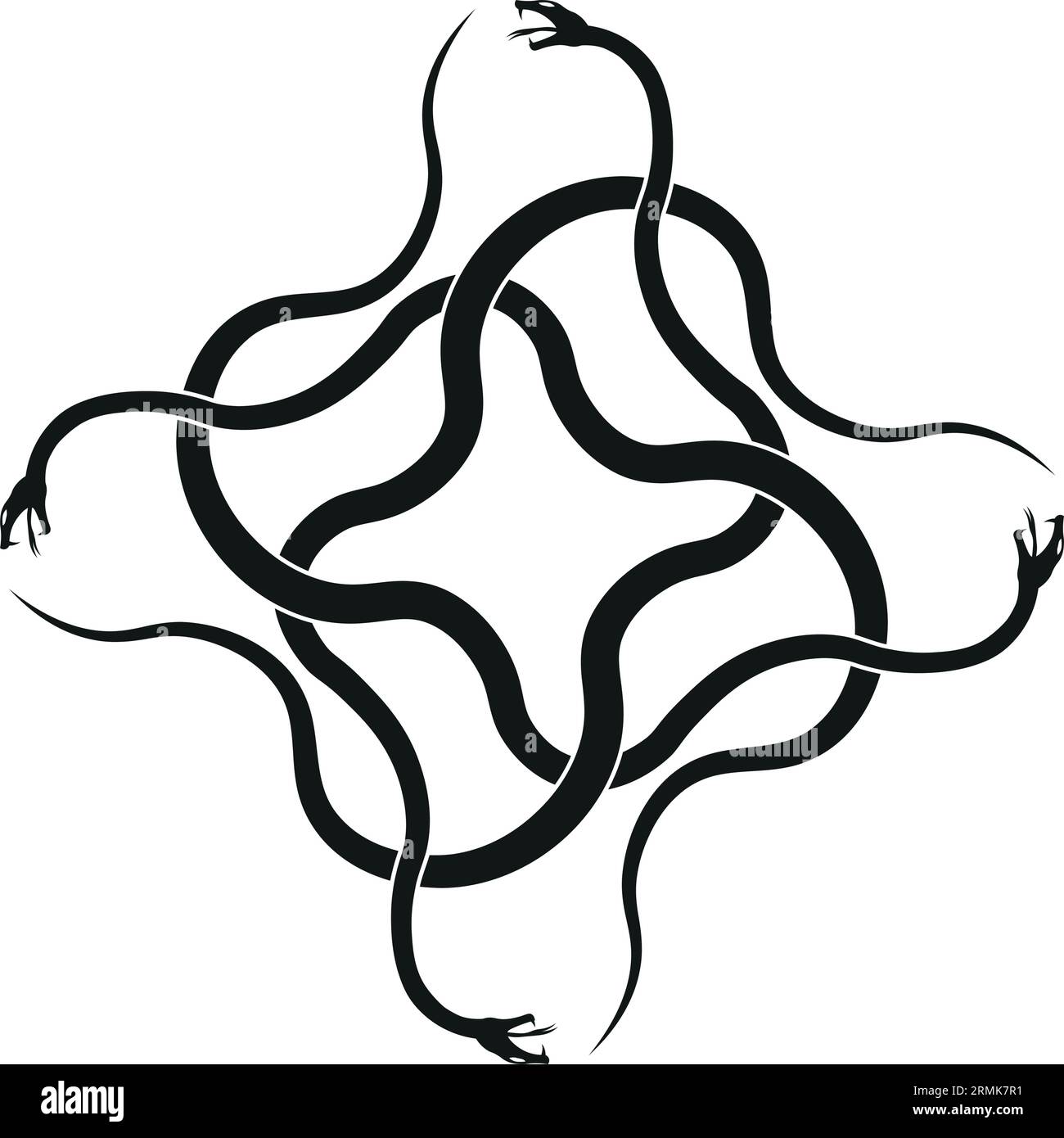 elemental unity as four serpents intertwine to shape a powerful quadrangle Stock Vector