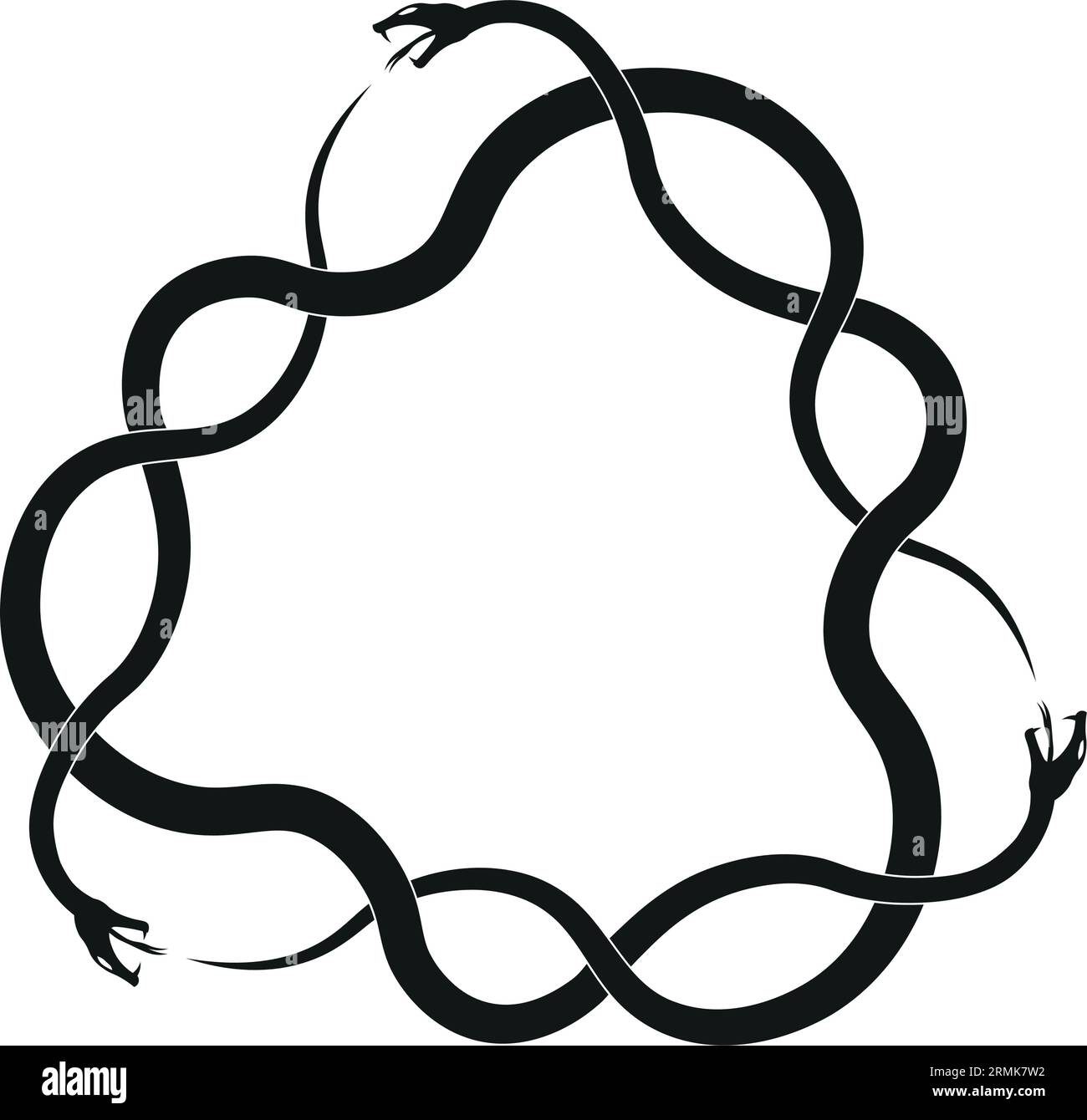 Three serpents intertwine in an Ouroboros, symbolizing eternal balance and wisdom. Stock Vector