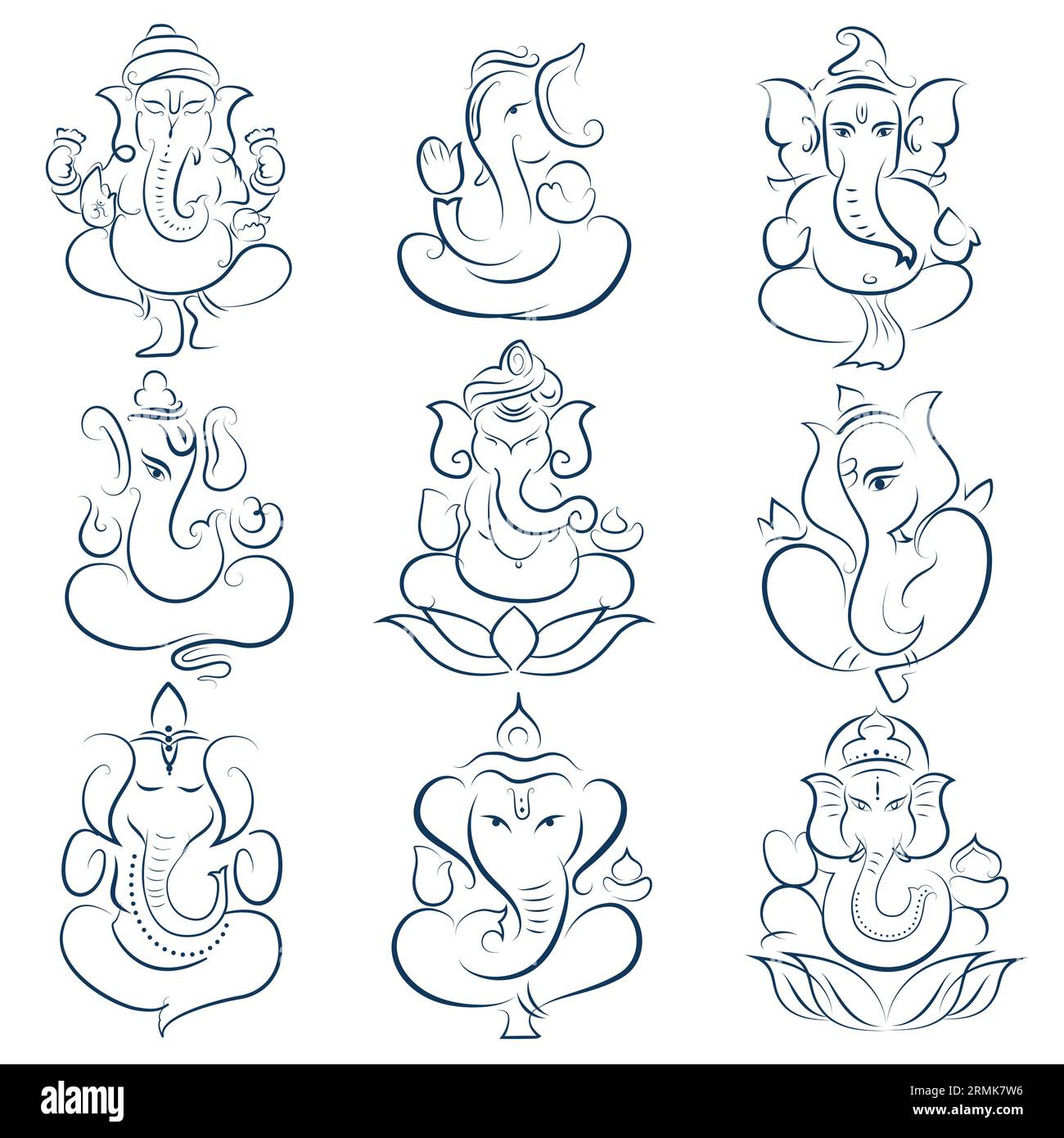 collection of line art Lord Ganpati for Ganesh Chaturthi festival
