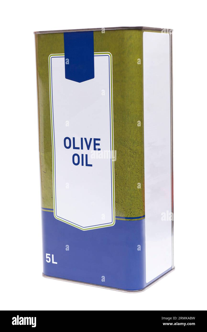 Olive oil metal can isolated on white Stock Photo - Alamy