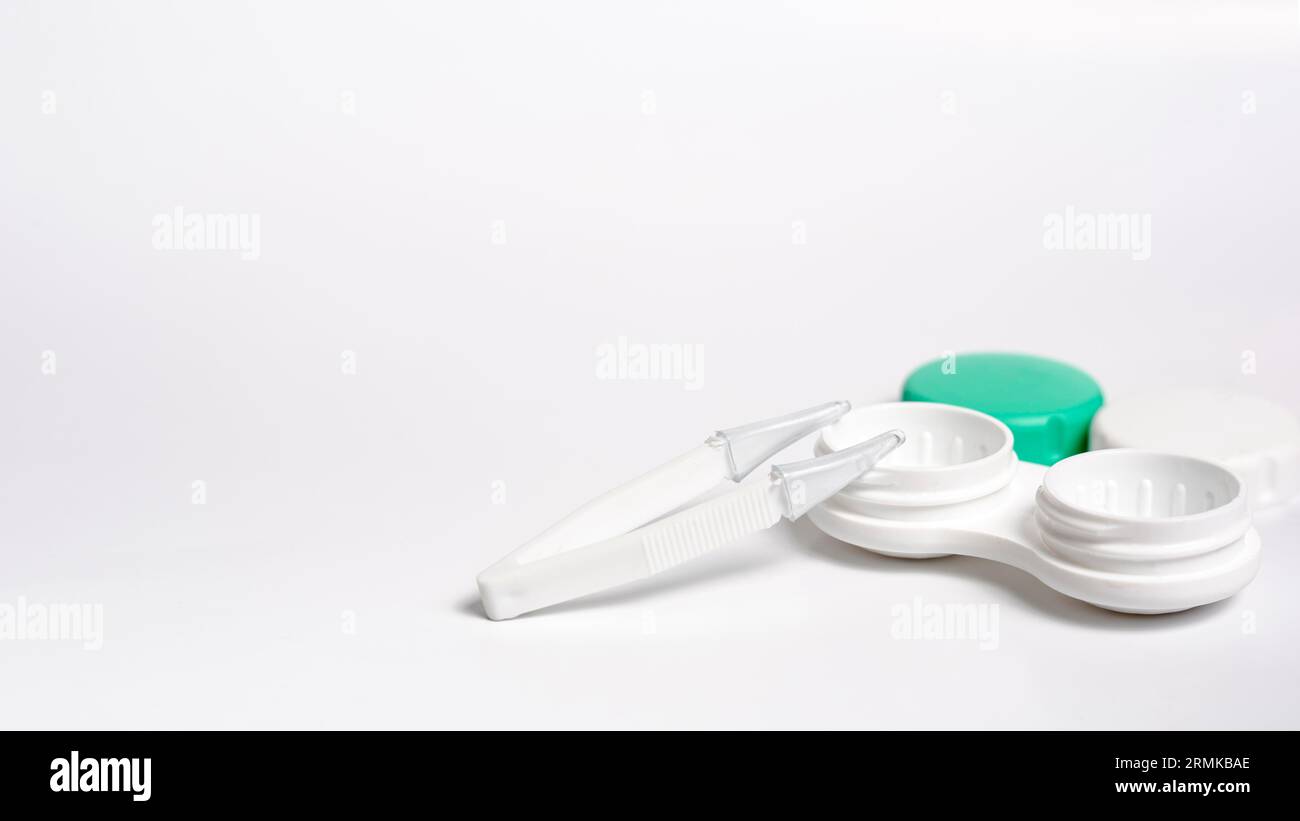 Contact lenses case with copy space tweezers Stock Photo Alamy