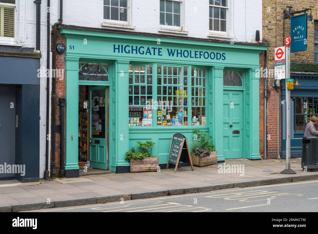 Highgate Wholefoods, a shop selling organic foods, fruit, vegetables and products. Highgate High Street, Highgate Village, London, England, UK Stock Photo