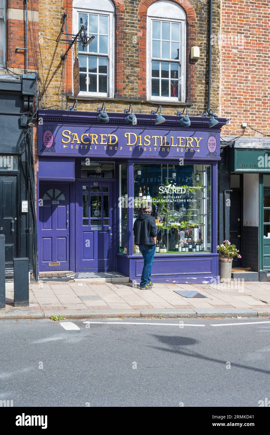 Sacred Distillery, Bottle Shop & Tasting Room, a family-run distillery and  the world's first vacuum distillery. Highgate, London, England, UK Stock Photo