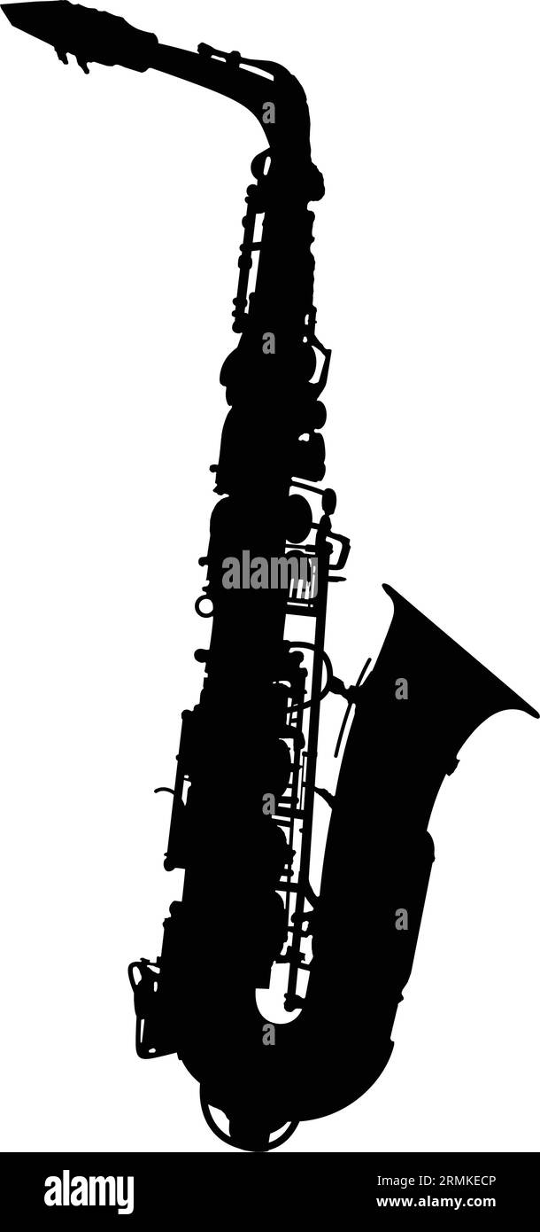 detailed classic jazz saxophone sax black silhouette side view vector
