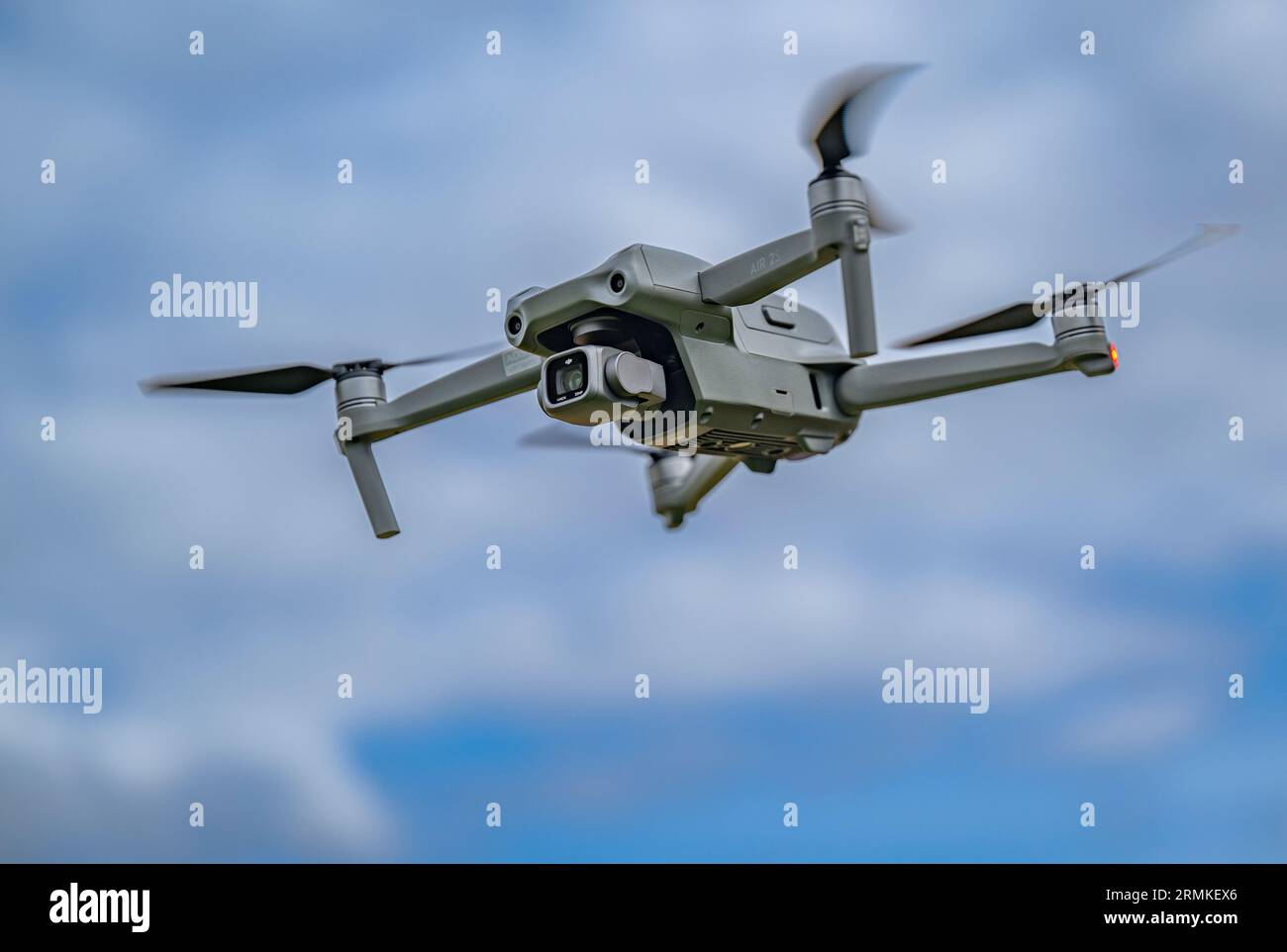 A DJI Air 2S Drone in flight against the sky Stock Photo