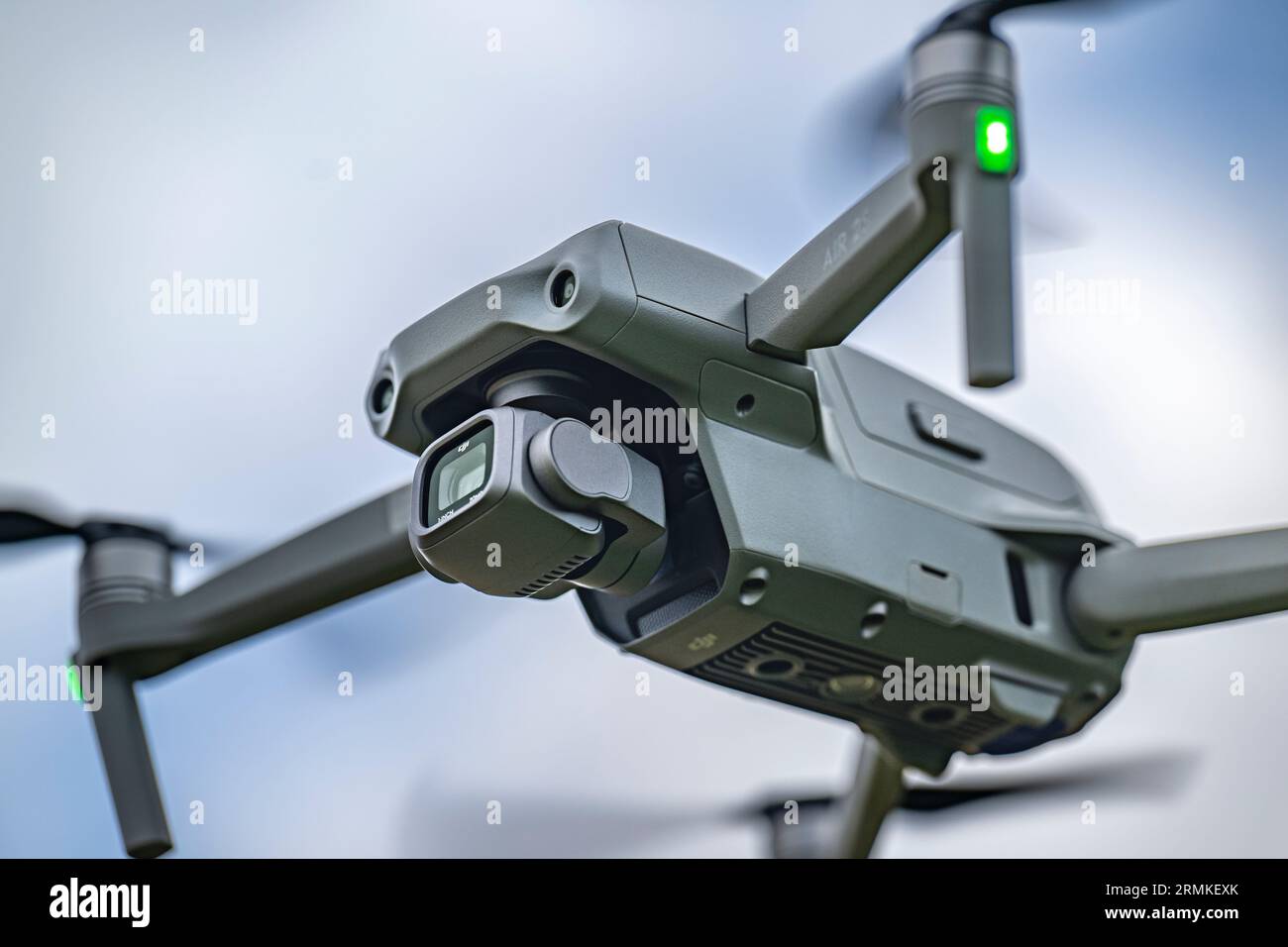 A DJI Air 2S Drone in flight against the sky Stock Photo