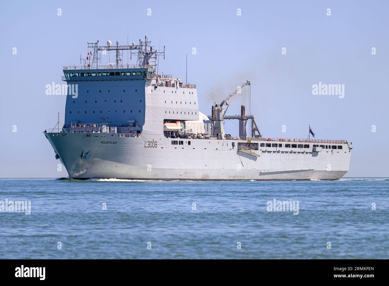 RFA Mounts Bay (L3008) is an auxiliary Landing Ship Dock operated by the Royal Fleet Auxiliary. Stock Photo