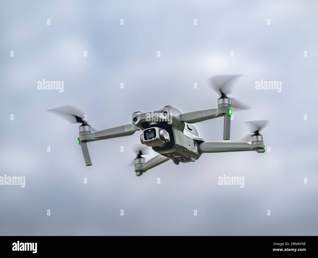 A DJI Air 2S Drone in flight against the sky Stock Photo