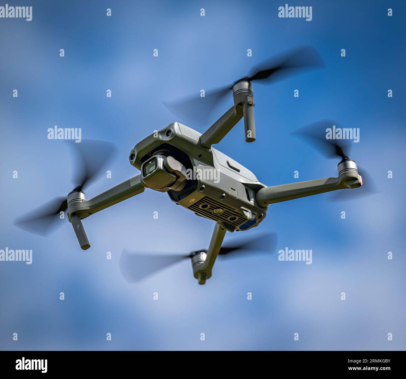 A DJI Air 2S Drone in flight against the sky Stock Photo