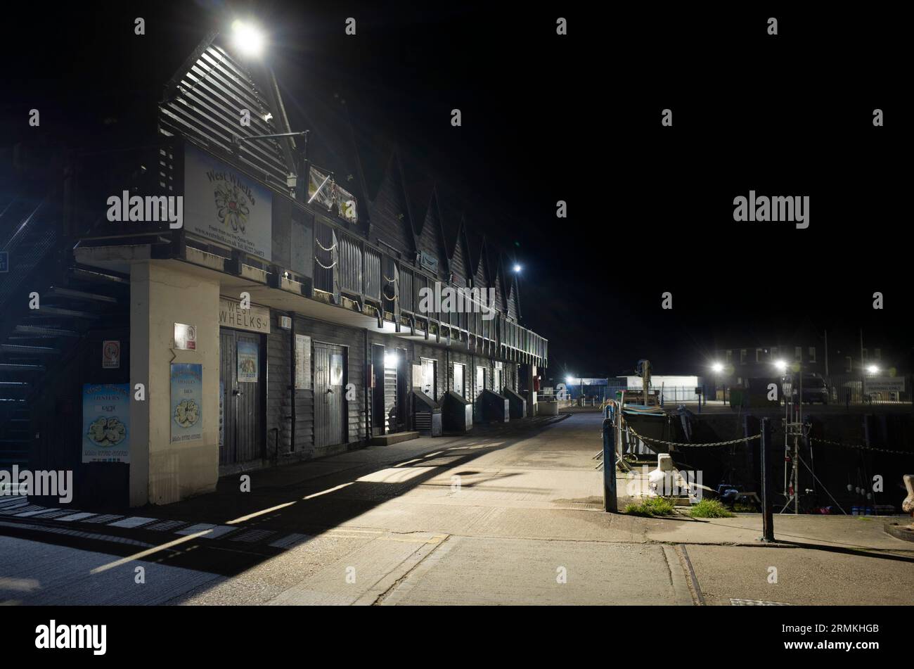 Whitstable Harbour in Kent England at night Stock Photo