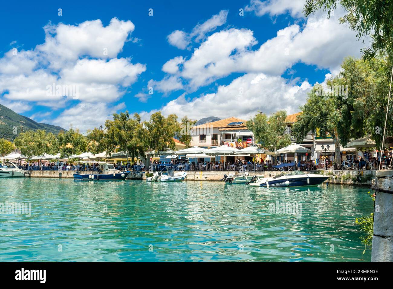 Seaport in the coastal town of Vasiliki in the south of the island of Lefkada. Greece Stock Photo