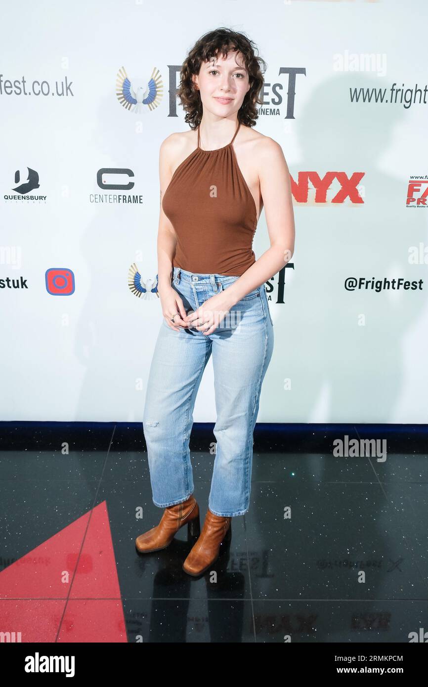 London, UK. 28th Aug, 2023. Olivia Nikkanen photographed at the International Premiere of Founders Day held during Pigeon Shrine Frightfest 2023 at the Cineworld Leicester Square. Picture by Julie Edwards Credit: JEP Celebrity Photos/Alamy Live News Stock Photo