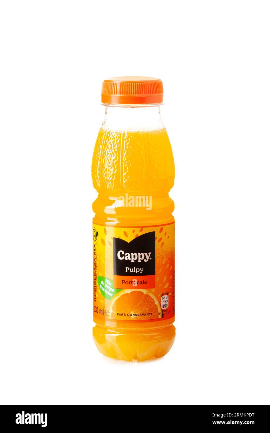 CHISINAU, MOLDOVA AUGUST 27, 2023. Bottle of Cappy Pulpy Orange fruit