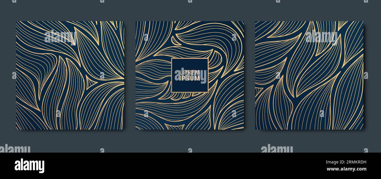 Vector set of abstract luxury golden square cards, wave post templates ...