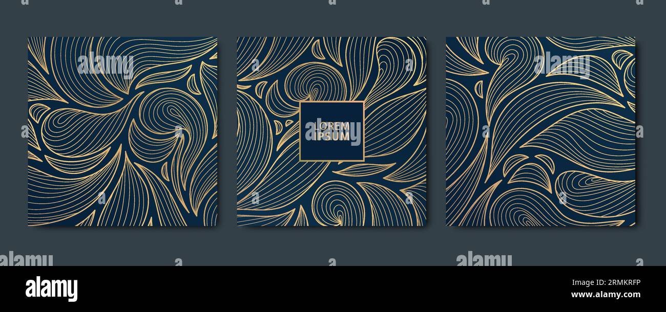 Vector set of abstract luxury golden square cards, wave post templates ...