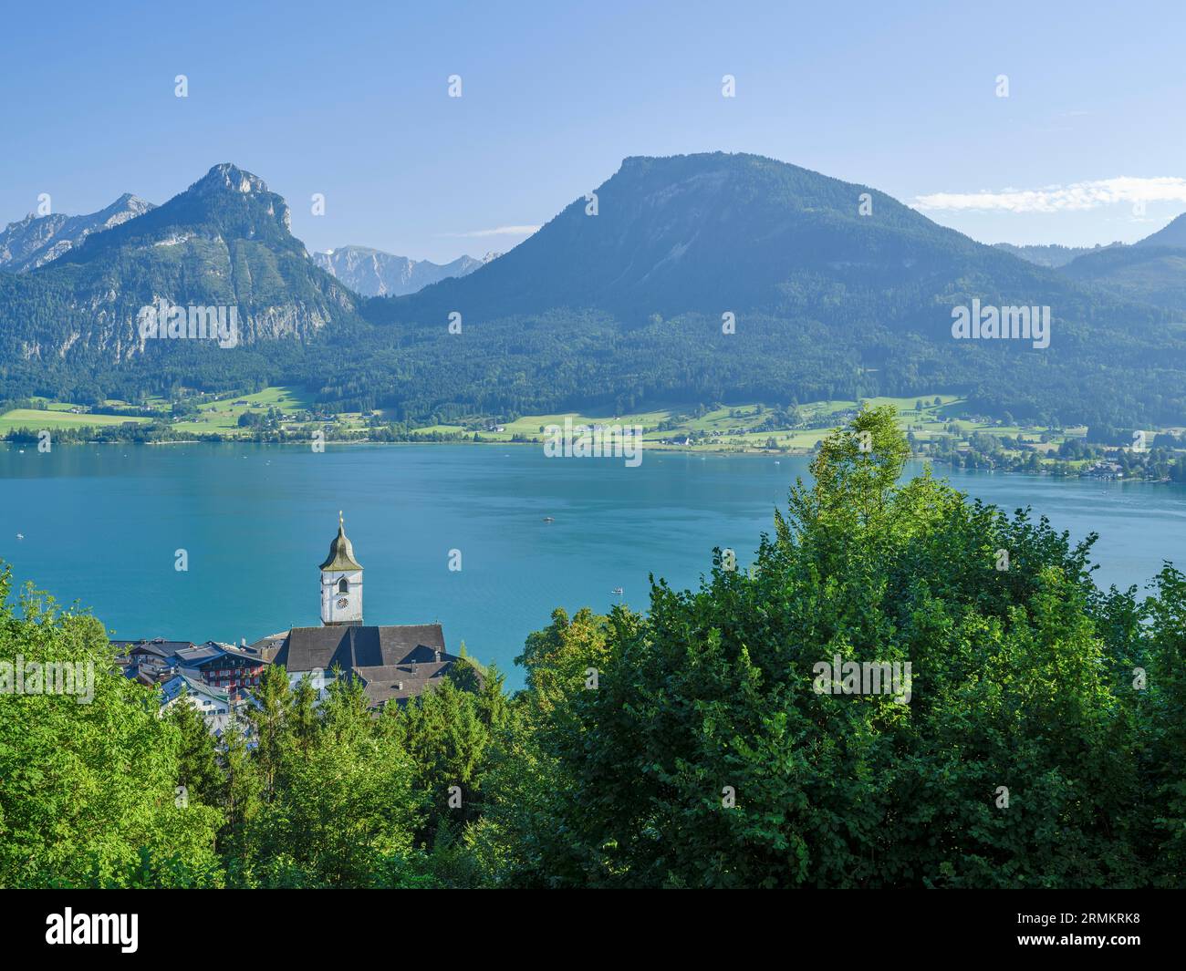 Pilgrimage Church of St. Wolfgang Church, Wolfgangsee, mountains, Upper Austria, Austria Stock Photo