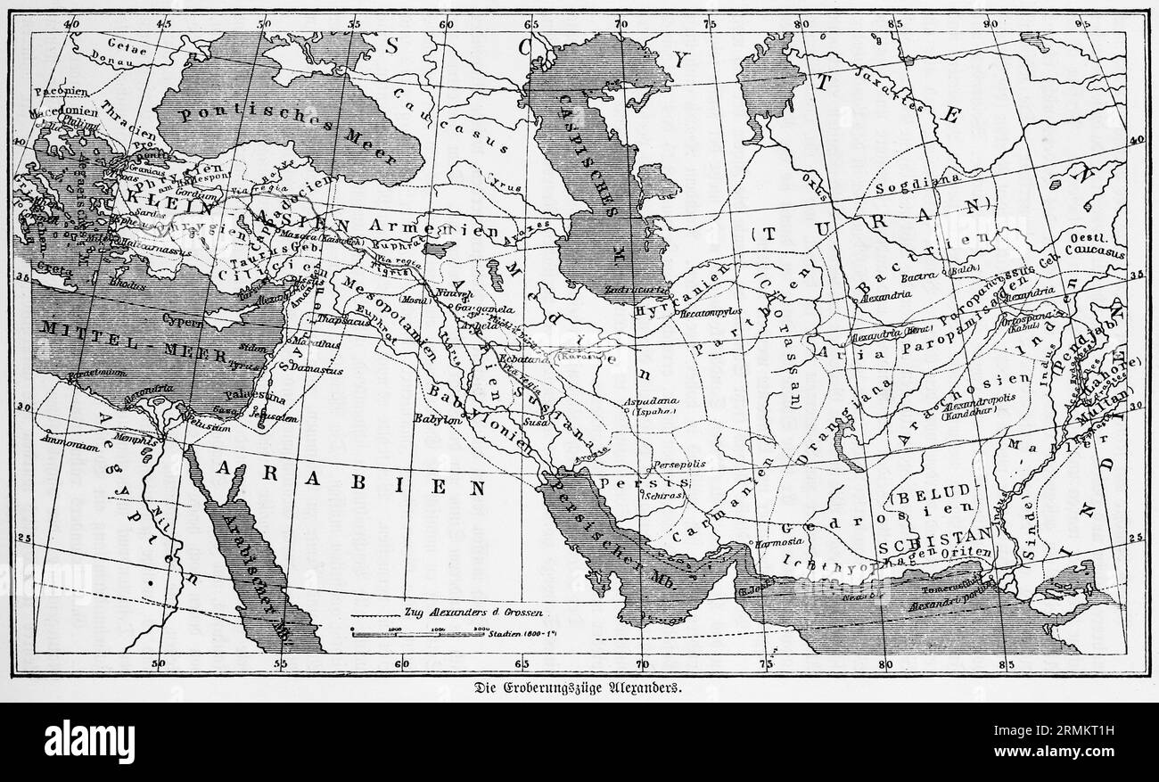 The conquests of Alexander, historical map, conquests, campaign, Alexander the Great, Persia