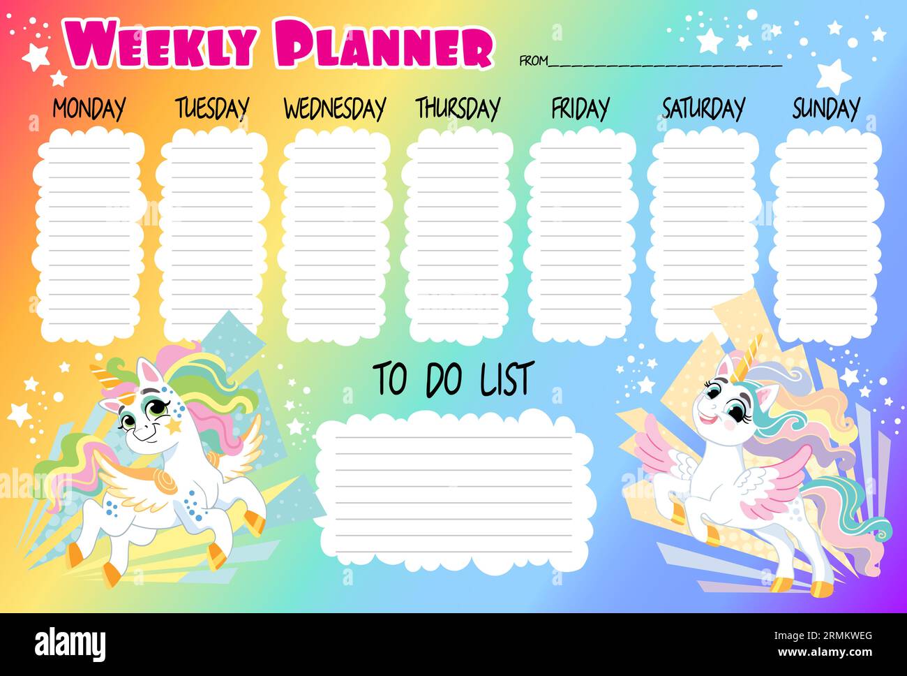 timetable-with-cute-unicorns-rainbow-girly-weekly-planner-ready-to-print-vector-design-of-timetable-for-baby-girls-with-magic-horses-kids-schedule-stock-vector-image-art-alamy