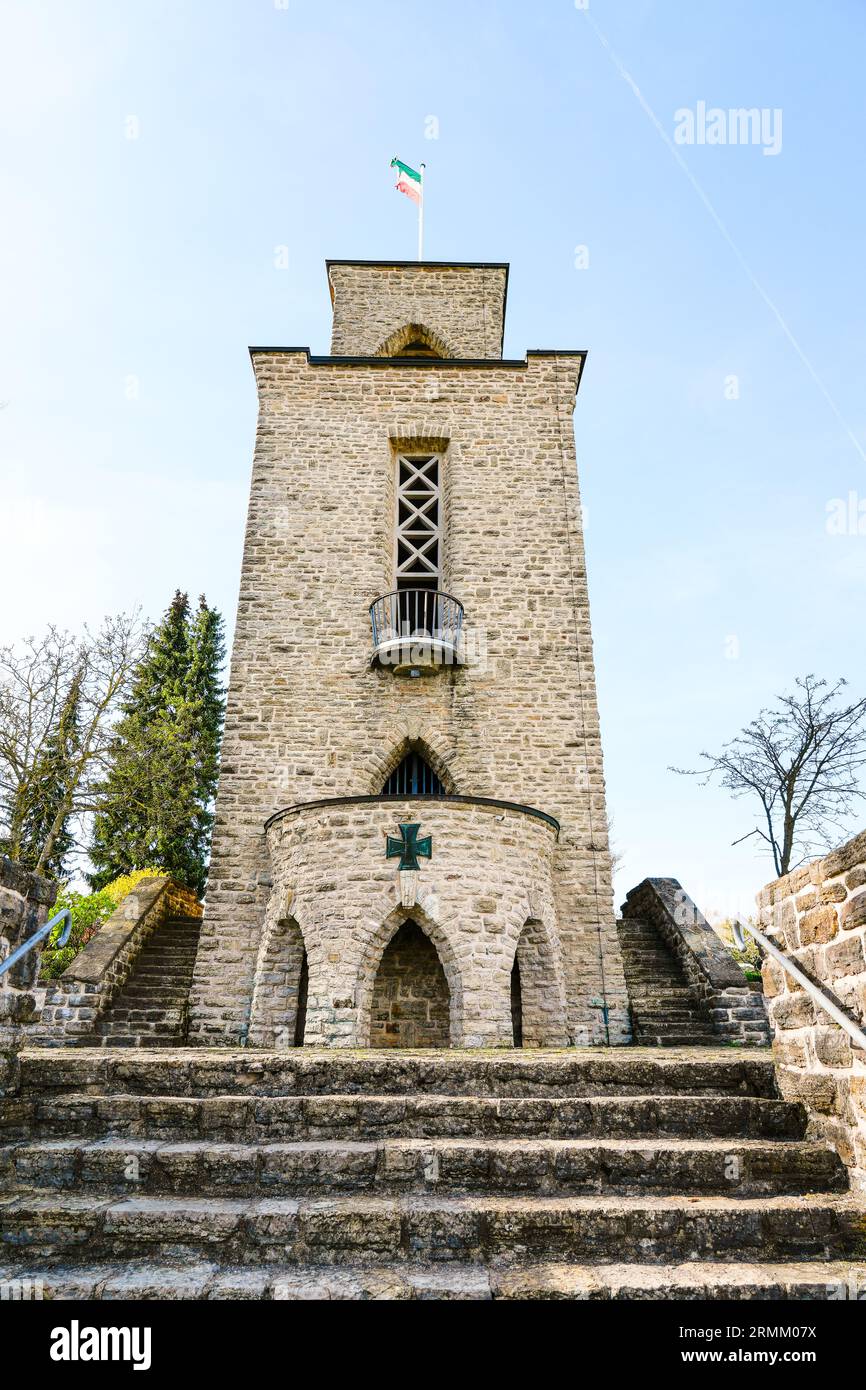 Exterior shot of the memorial in Langscheid. View of the tower