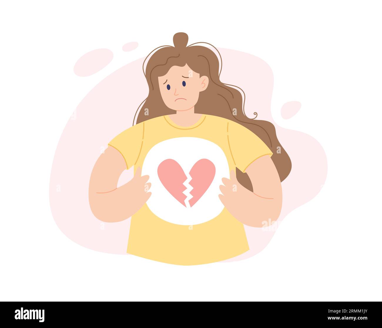 Cartoon alone girl holds broken heart white Vector Image