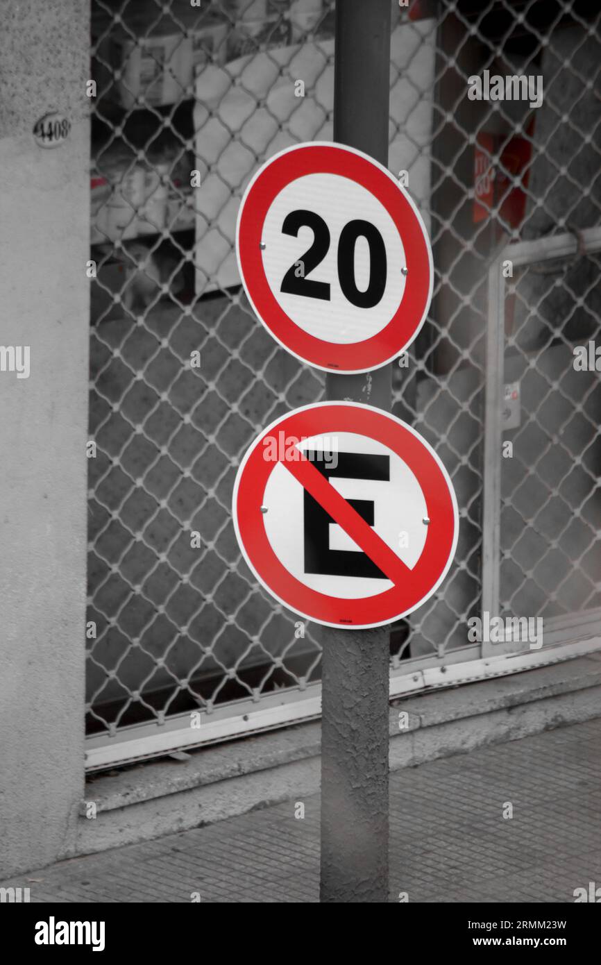 Traffic signs in the city: maximum 20 km/h and no parking Stock Photo ...