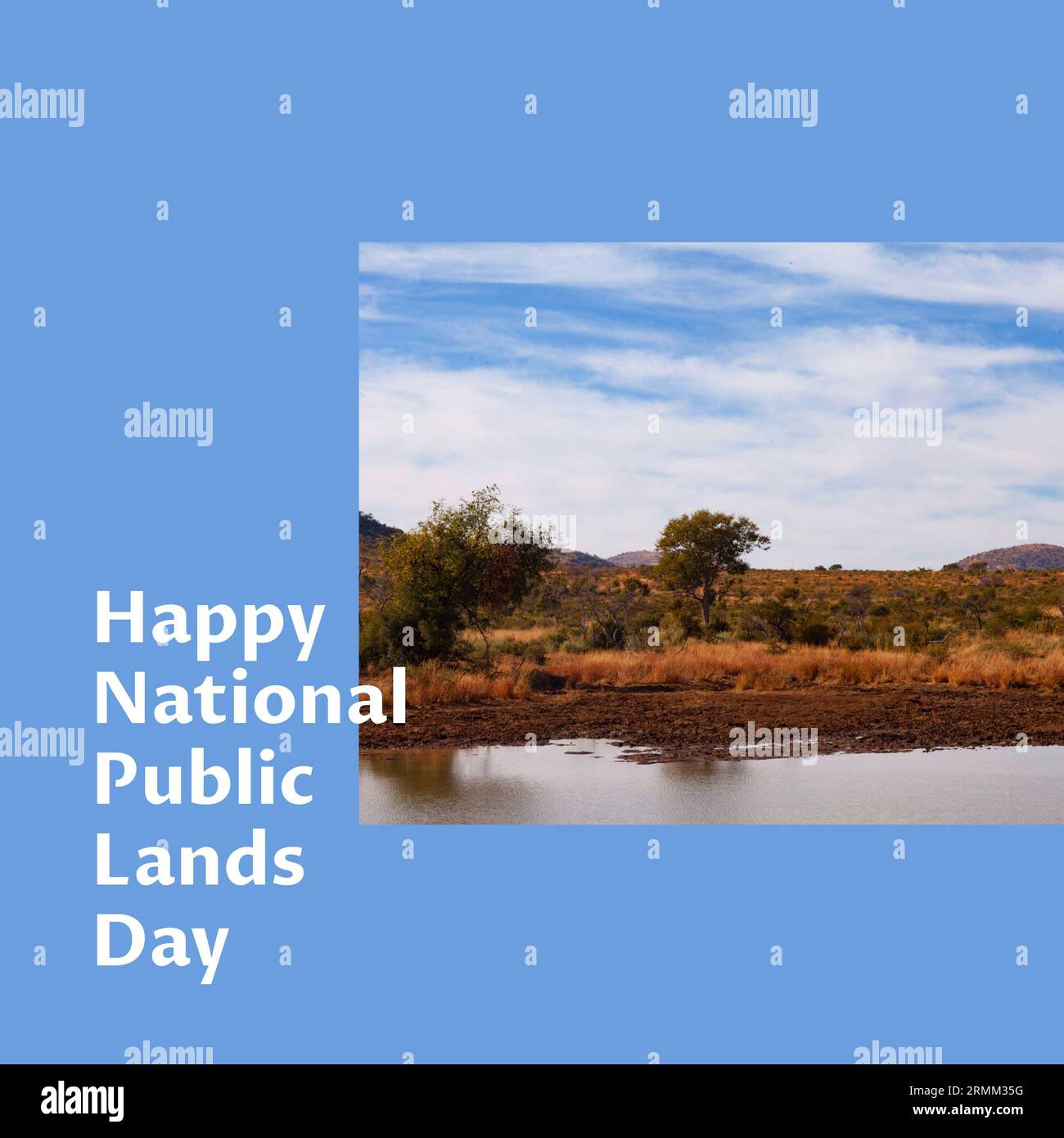 Composite of happy national public lands day text over landscape Stock Photo