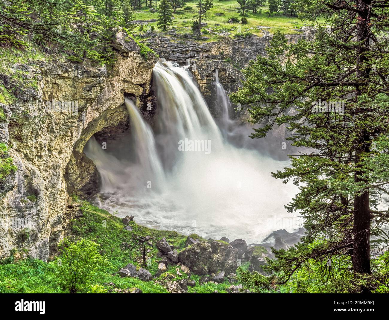 waterfall at boulder river natural bridge near big timber, montana