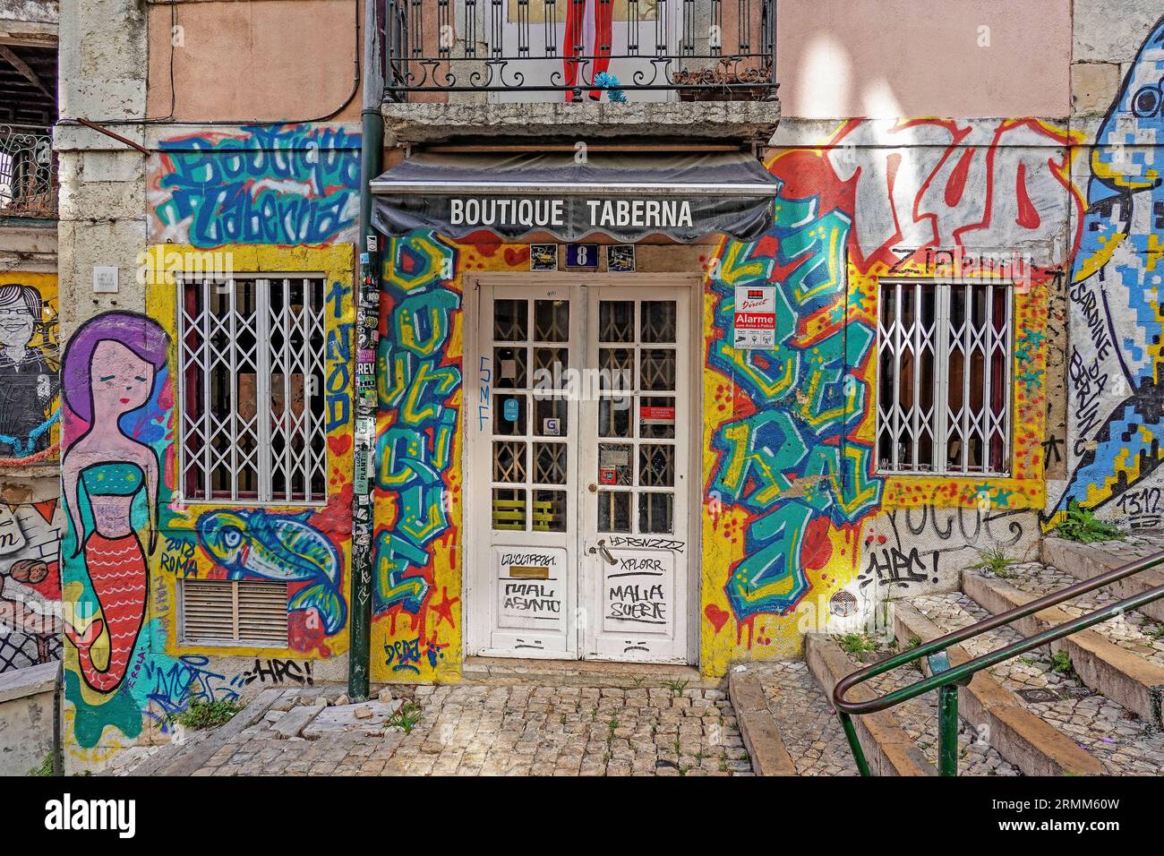 Portugal, Lisbon, The most famous Fado graffiti tribute in Lisbon is Fado Vadio, a wall located in the Escadinhas do Sao Cristovao  in Historic Quarte Stock Photo