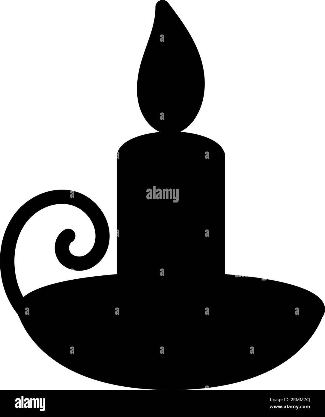 Shape of festive candle in candlestick. Contour Burning candle in a