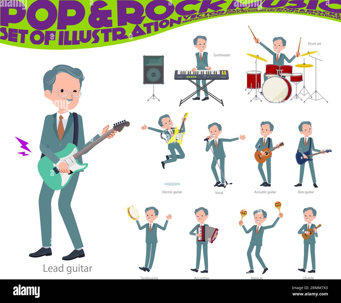 A set of business president man playing rock 'n' roll and pop music.It's vector art so easy to edit. Stock Vector