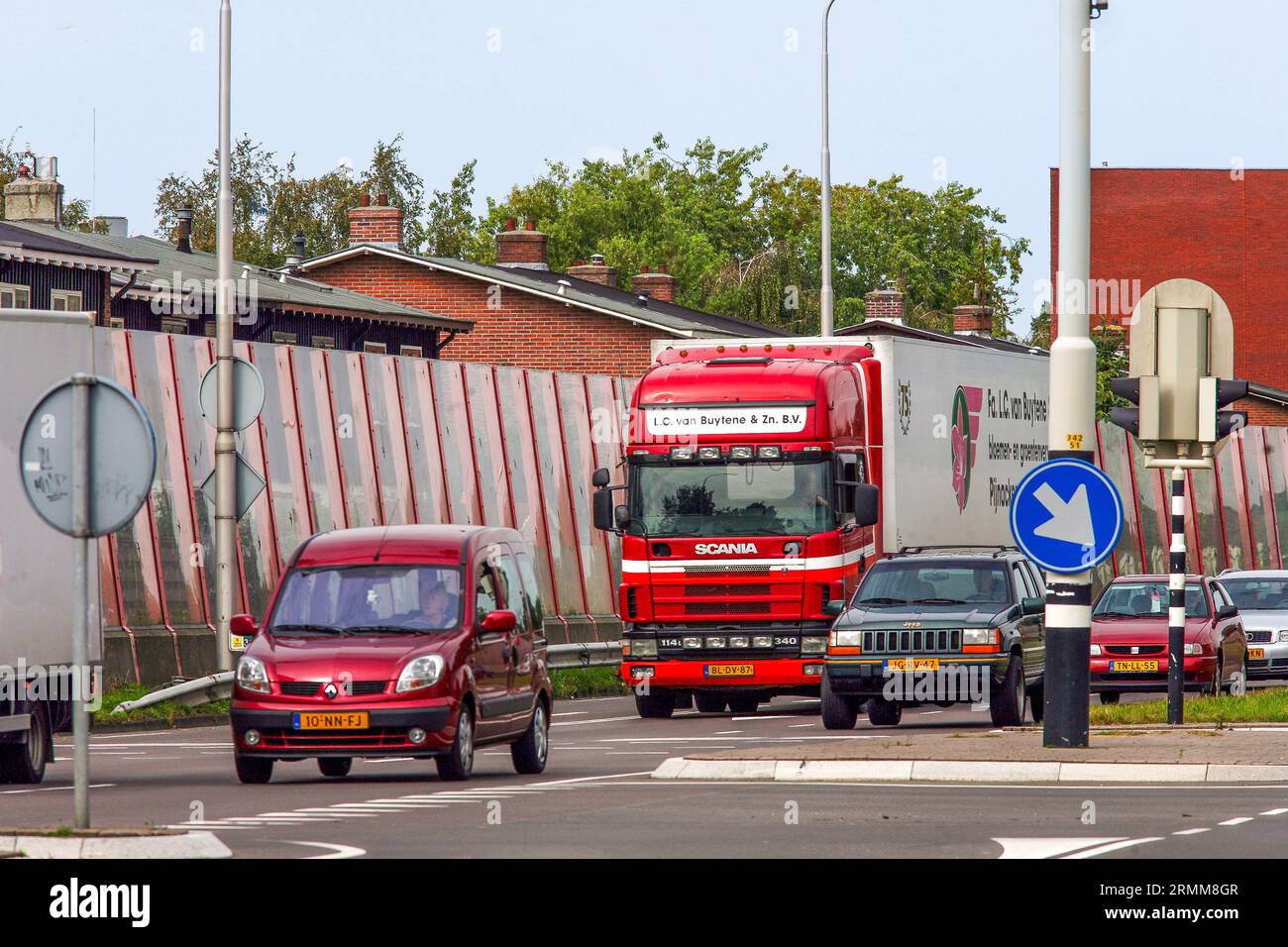 Netherlands, noise barriers have been placed along the highway against traffic noise. Stock Photo