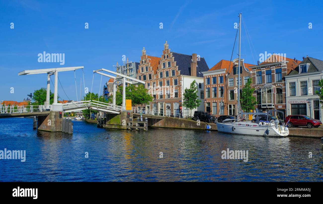 Gravestenenbrug spanning River Spaarne which flows through Haarlem, the Netherlands Stock Photo