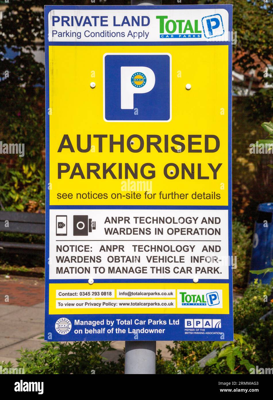 Total Car Parks sign Authorised Parking Only, Woodbridge, Sufffolk, England, Uk Stock Photo
