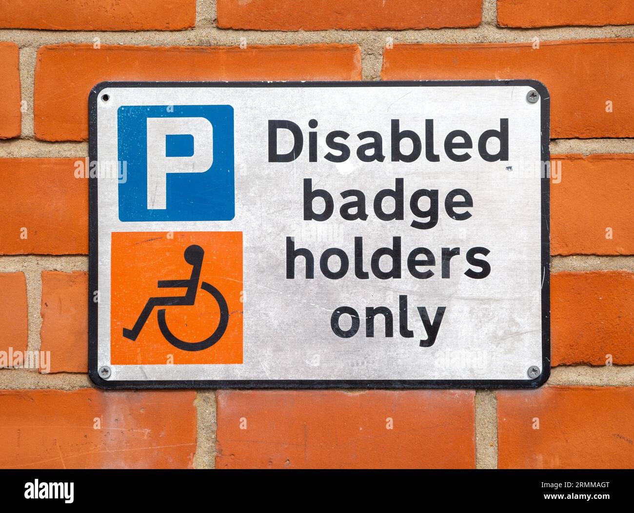 Disabled badge Holders Only parking sign, ,Woodbridge, Sufffolk, England, Uk Stock Photo