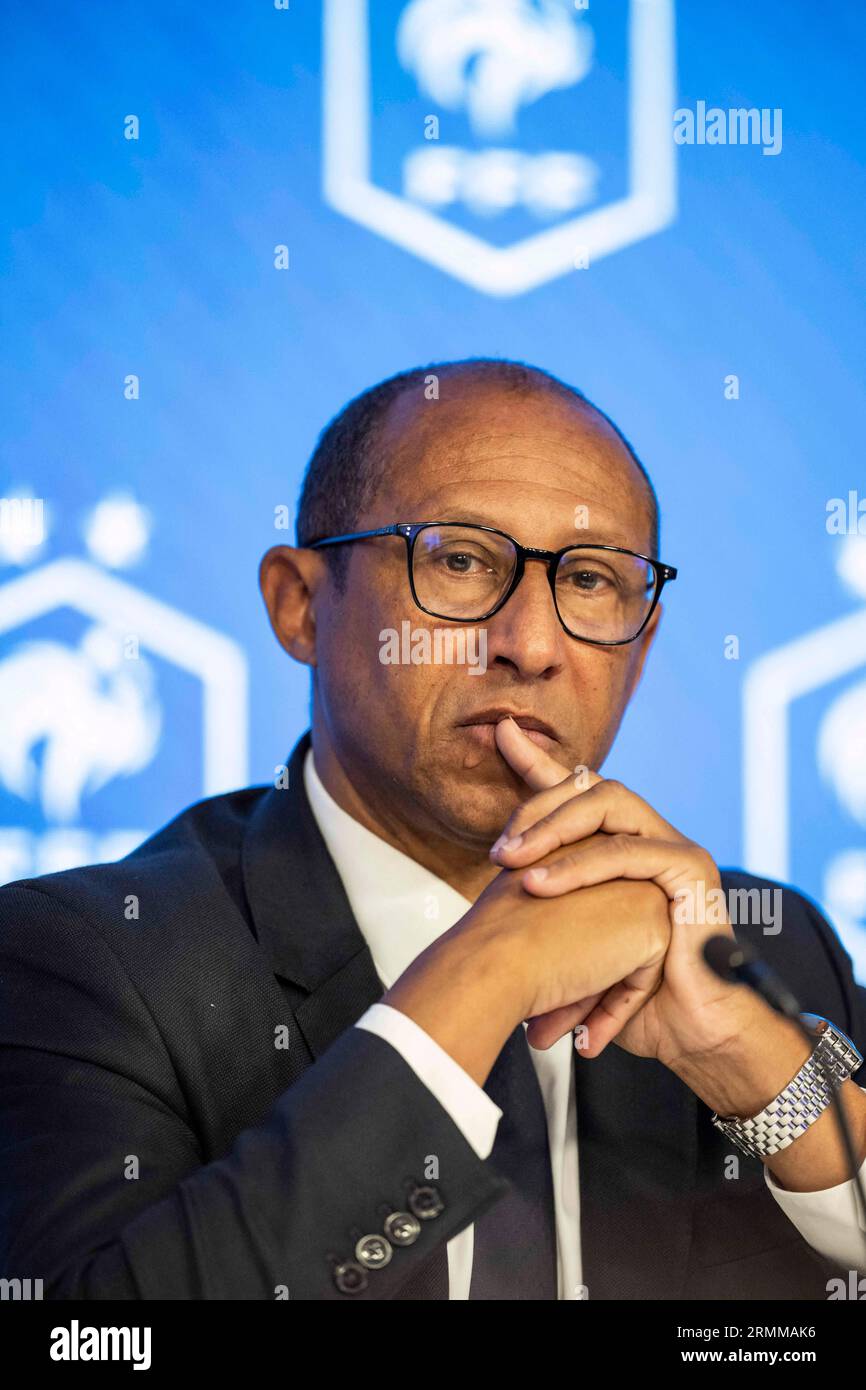 Paris, France. 29th Aug, 2023. President of the French Football Federation  (FFF) Philippe Diallo during a press conference at the French Football  Federation (FFF) headquarters, in Paris, on August 29, 2023. Photo