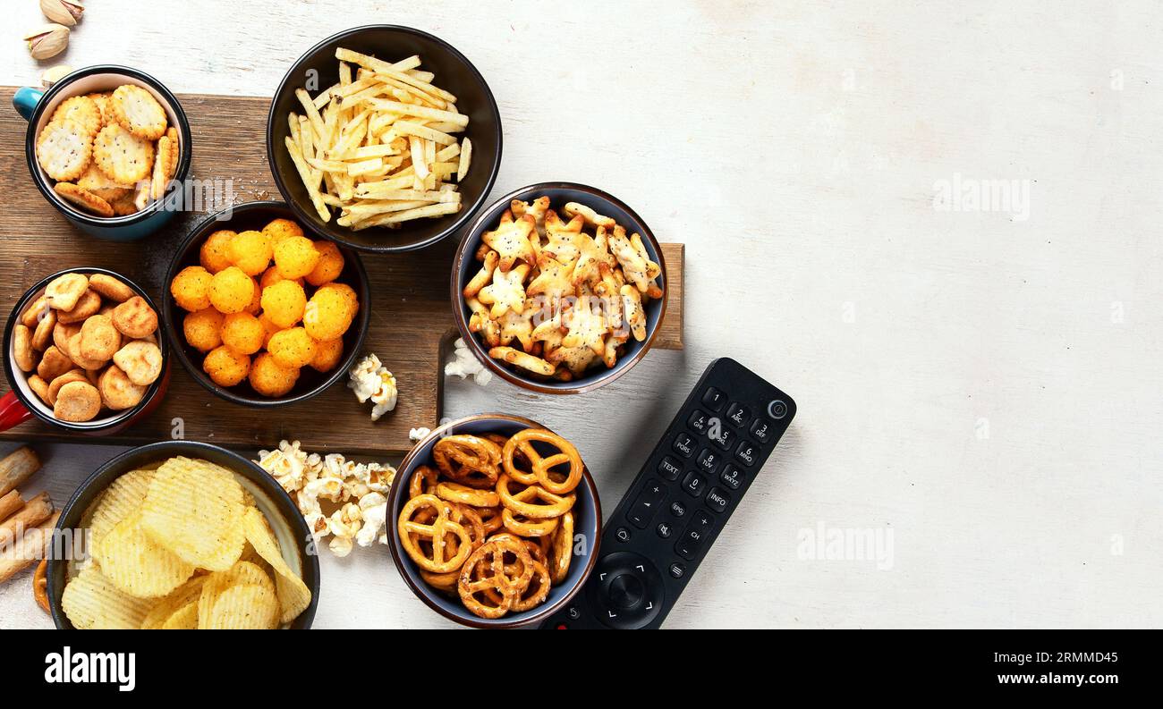 Set of various basketball fans and stadium snacks, chips, sauces on a ...