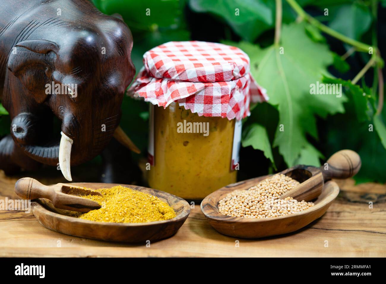 medium hot mustard with typical African spices like chakalaka Stock Photo