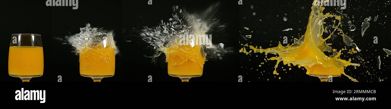 Glass of Orange Exploding against Black Background Stock Photo - Alamy