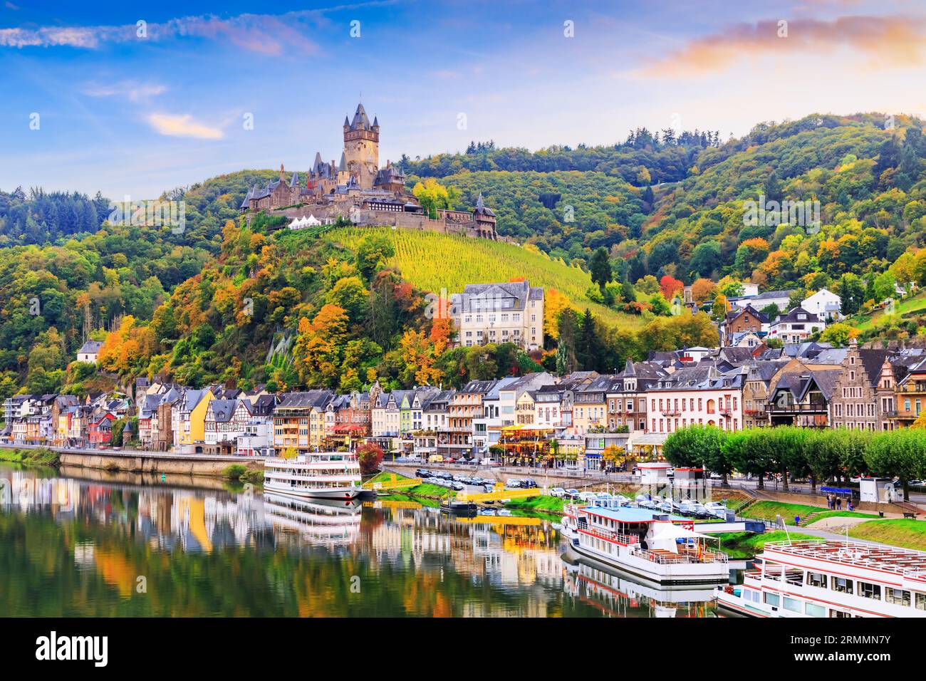 Cochem Germany Old Town And The Cochem Reichsburg Castle On The 