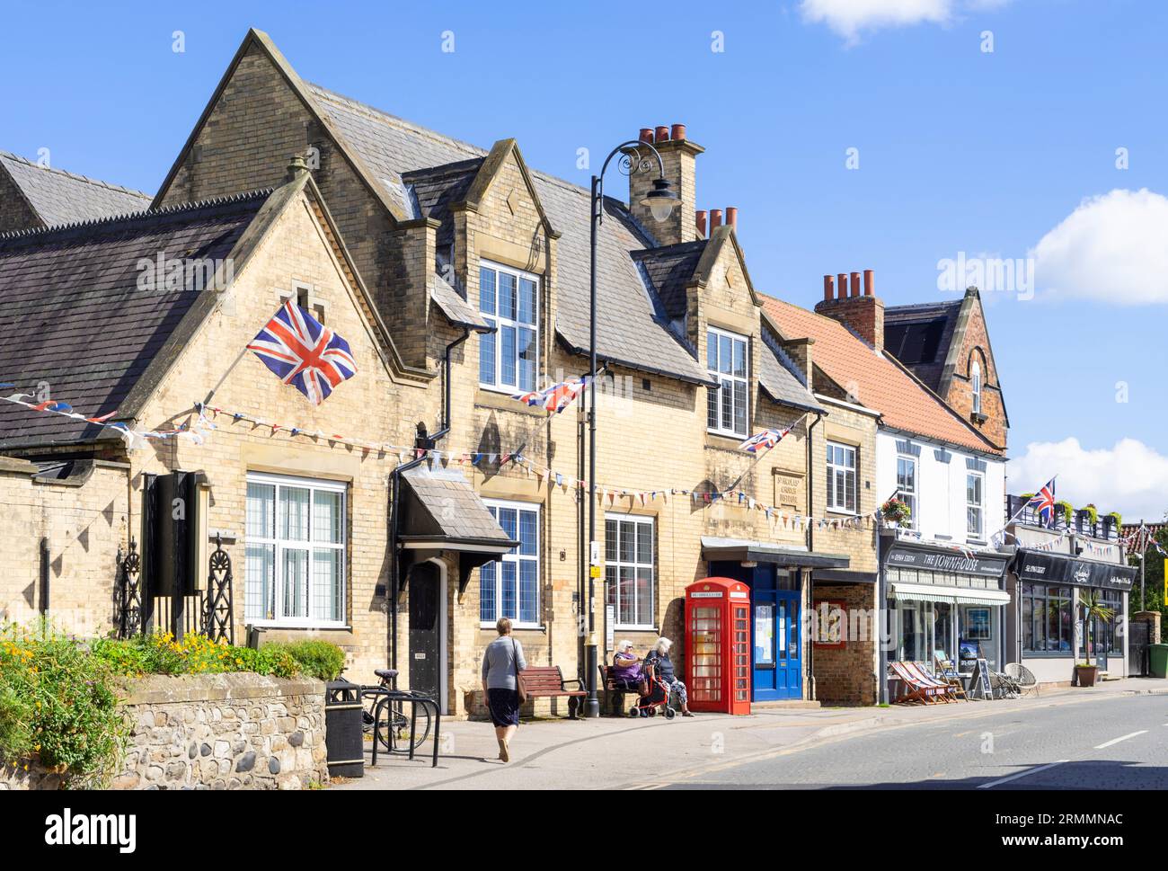 Hornsea town centre St Nicholas Parish Hall Community centre and The Townhouse Gift Shop Newbegin Hornsea East Riding of Yorkshire England UK GB Stock Photo