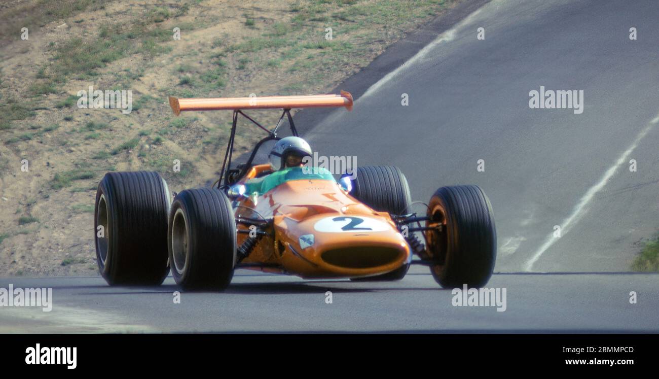 Bruce McLaten in a McLaren Ford Cosworth at the 1968 Canadian F! Grand Prix at Circuit Mont-Tremblant, started 8th, finished 2nd Stock Photo