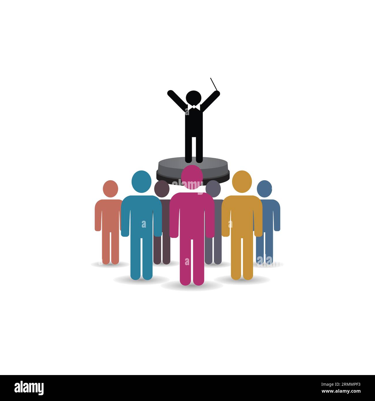 Conductor with a baton in front of a group of people Stock Vector