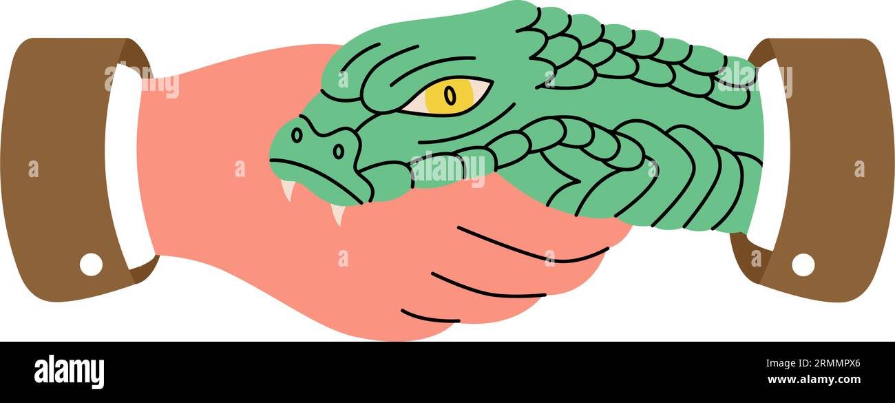 Snake bite hand. Traditional snake handshake tattoo. Vector