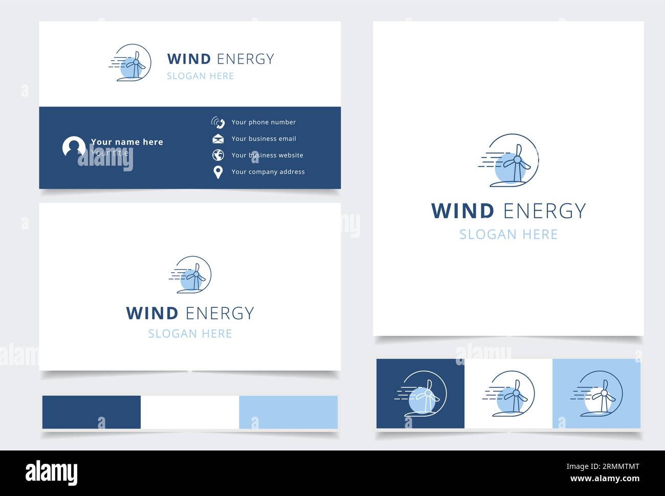 Wind energy logo design with editable slogan. Branding book and business card template. Stock Vector