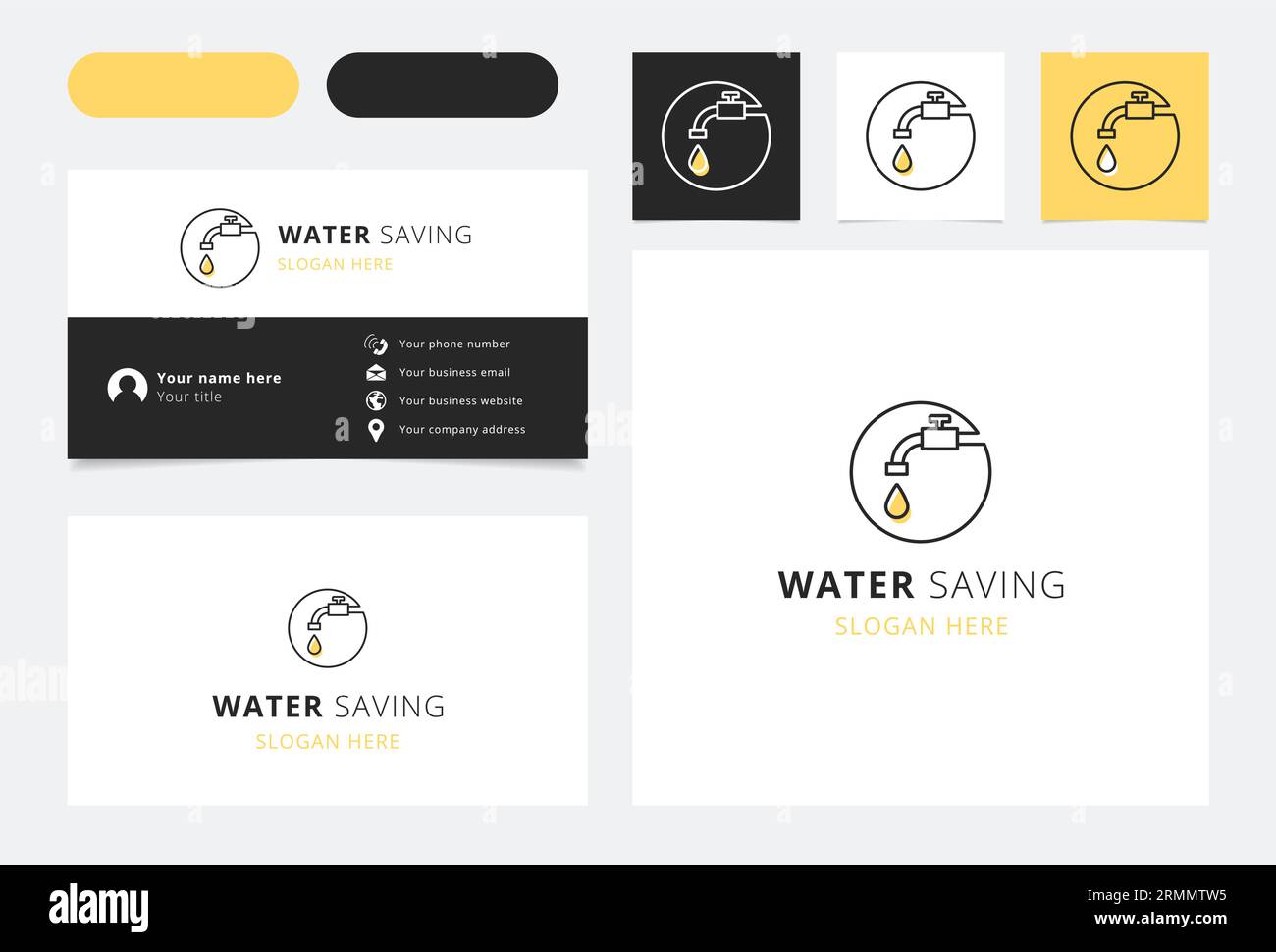 Water saving logo design with editable slogan. Branding book and business card template. Stock Vector