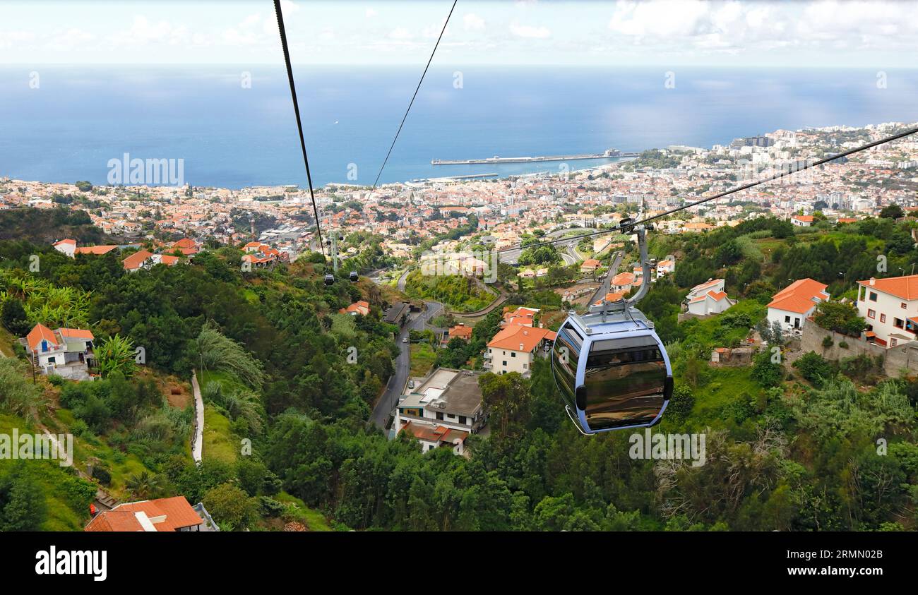 A view of the port city of Funchal, Madeira, from the cabin of the ...