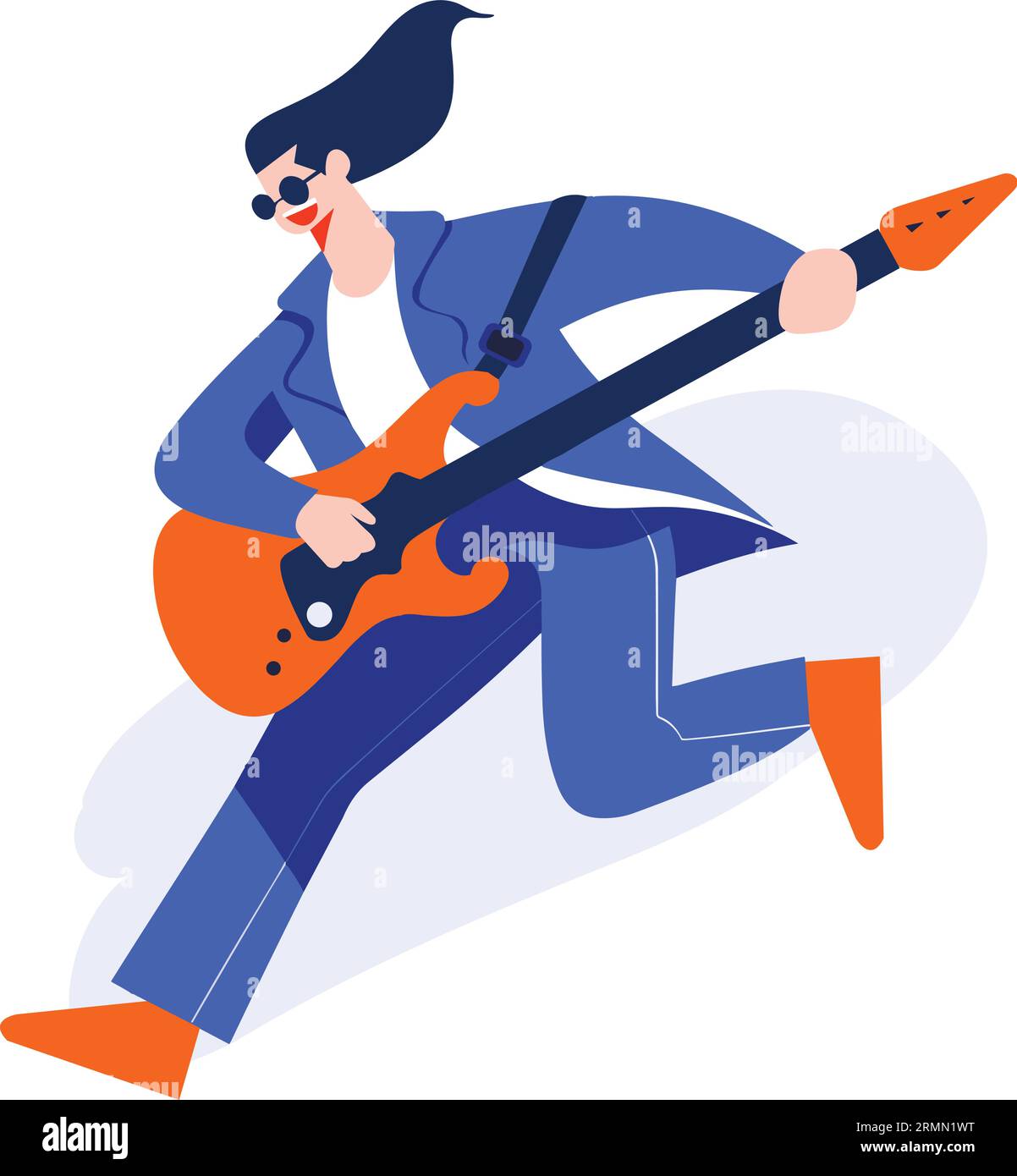 Hand Drawn musicians playing guitar and singing in flat style isolated on background Stock Vector