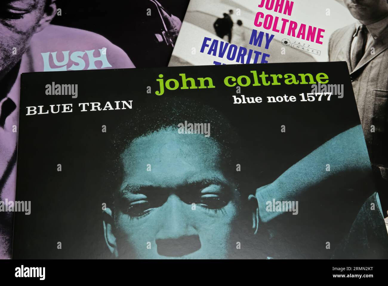 Viersen, Germany - July 9. 2023: Closeup of John Coltrane vinyl Jazz record cover Blue train from 1957 Stock Photo